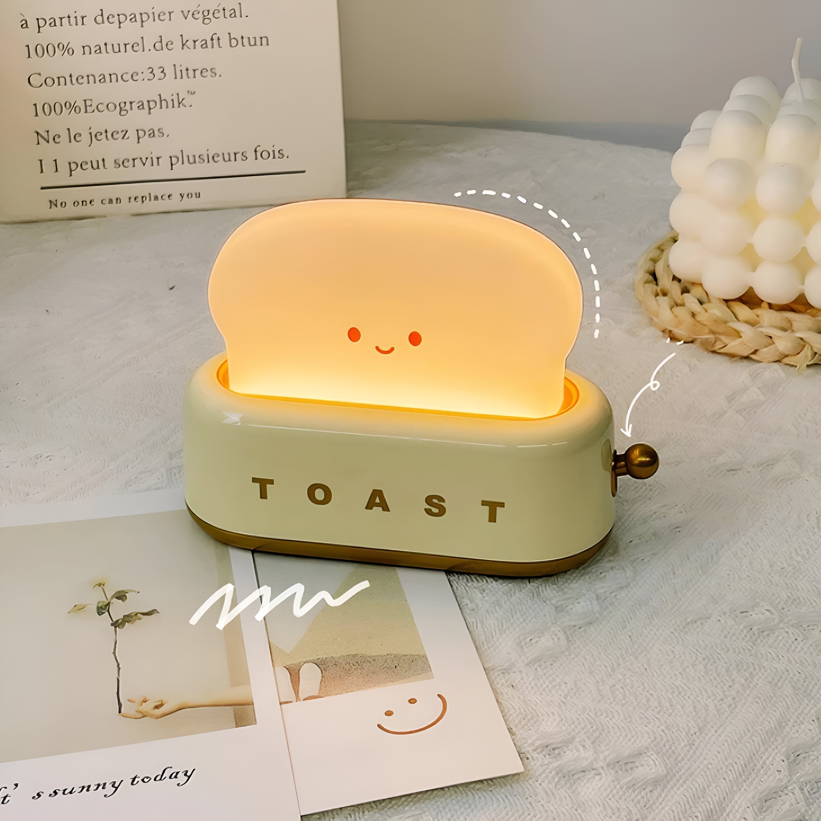 Mosrugs | TinyToast Table Lamp – Portable Toaster-Shaped Night Light with Dimmable LED & USB Port