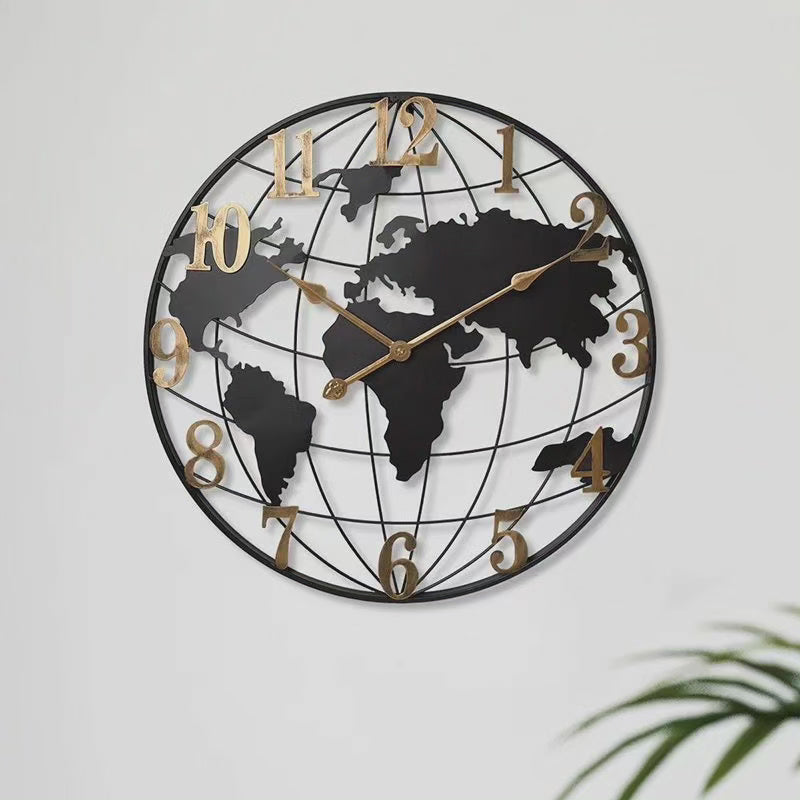 Mosrugs | 60cm Large World Map Wall Clock – Modern Decorative Timepiece for Living Room