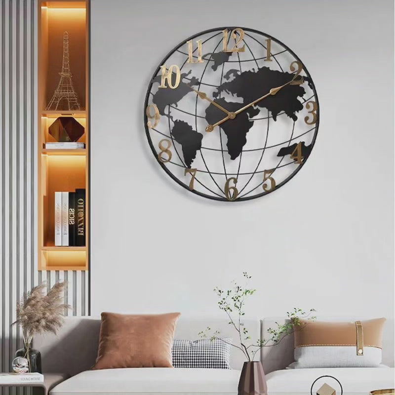 Mosrugs | 60cm Large World Map Wall Clock – Modern Decorative Timepiece for Living Room