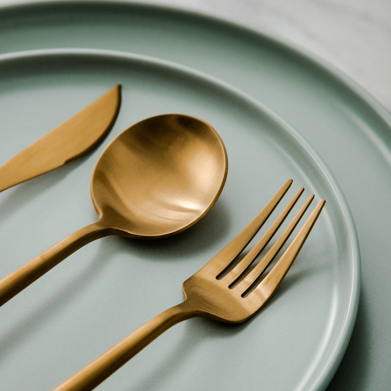 Mosrugs | Minimalist Flatware Set – 20-Piece Titanium-Coated Stainless Steel Cutlery | Modern Matte Finish for Elegant Dining