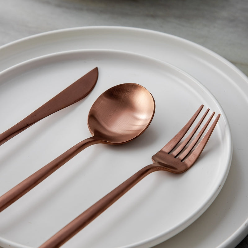 Mosrugs | Minimalist Flatware Set – 20-Piece Titanium-Coated Stainless Steel Cutlery | Modern Matte Finish for Elegant Dining