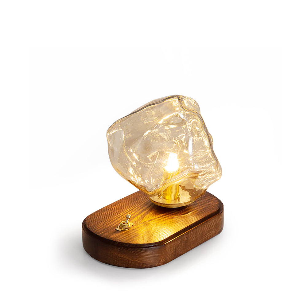 Mosrugs | RusticLume – Amber Glass and Wooden Table Lamp