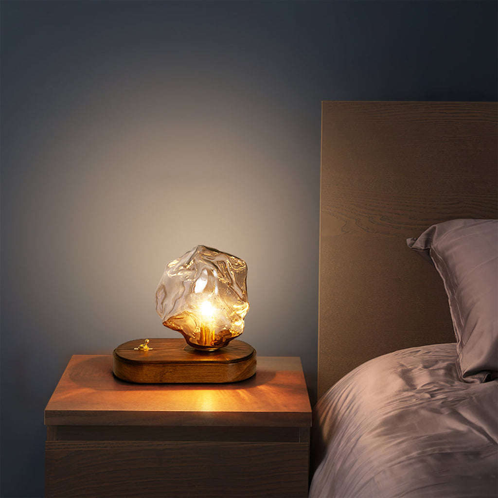 Mosrugs | RusticLume – Amber Glass and Wooden Table Lamp