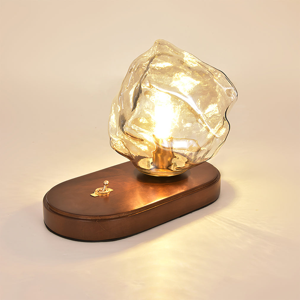 Mosrugs | RusticLume – Amber Glass and Wooden Table Lamp