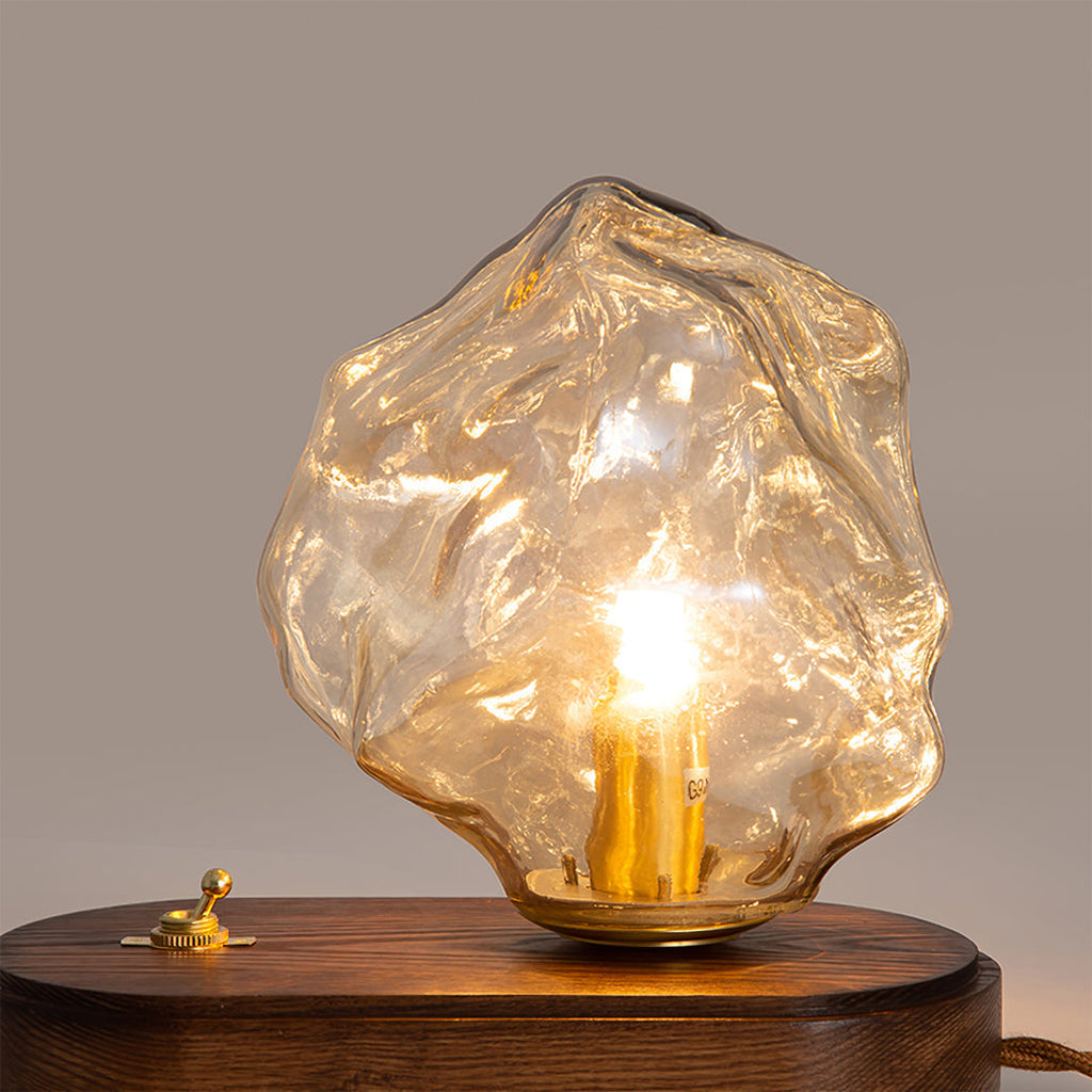 Mosrugs | RusticLume – Amber Glass and Wooden Table Lamp