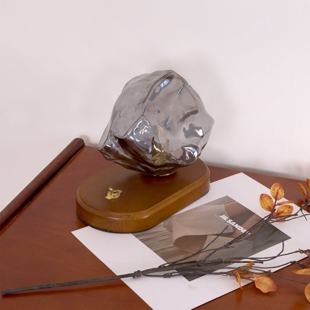Mosrugs | RusticLume – Amber Glass and Wooden Table Lamp