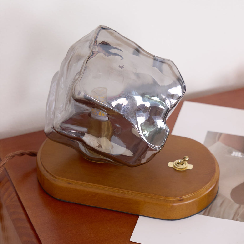 Mosrugs | RusticLume – Amber Glass and Wooden Table Lamp