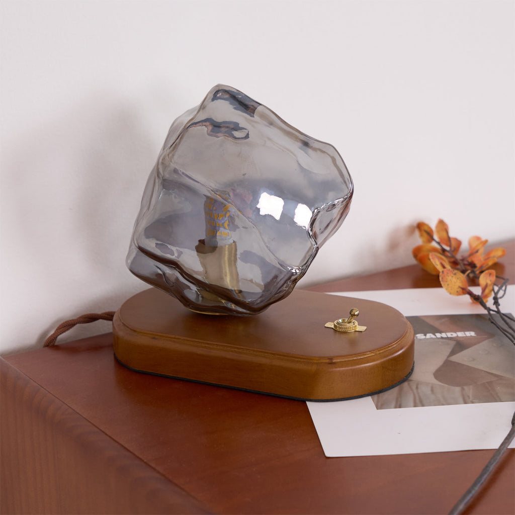 Mosrugs | RusticLume – Amber Glass and Wooden Table Lamp