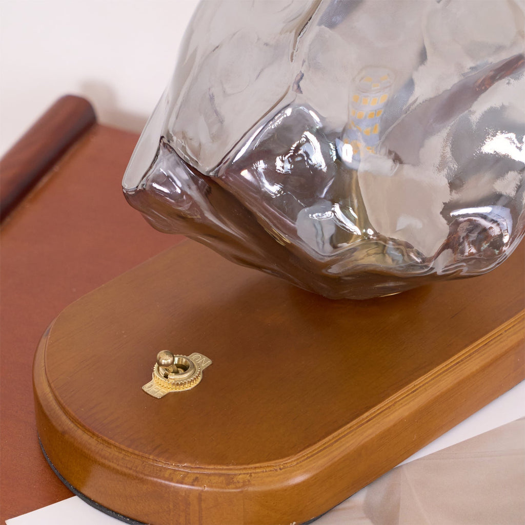 Mosrugs | RusticLume – Amber Glass and Wooden Table Lamp
