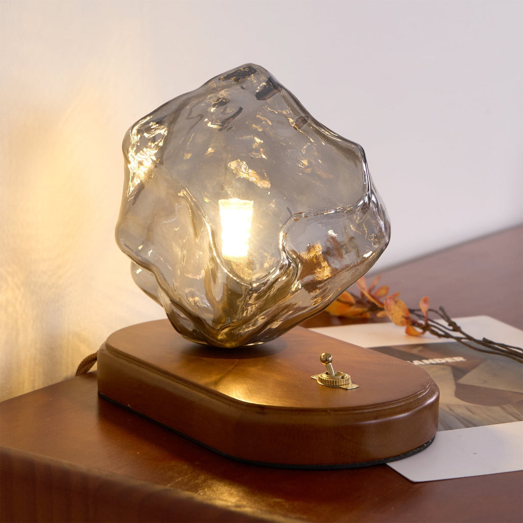 Mosrugs | RusticLume – Amber Glass and Wooden Table Lamp