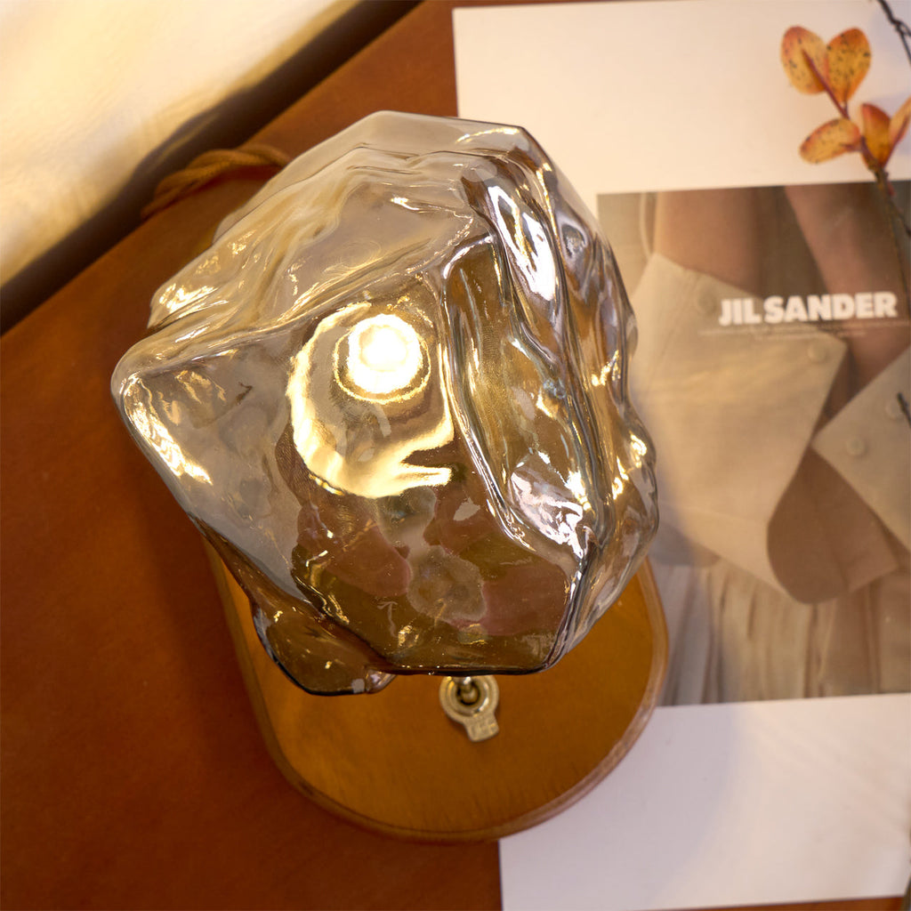 Mosrugs | RusticLume – Amber Glass and Wooden Table Lamp