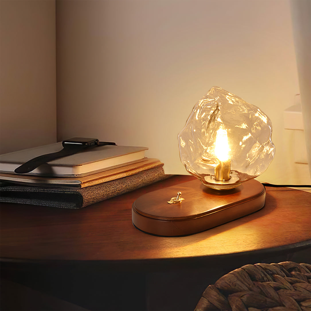 Mosrugs | RusticLume – Amber Glass and Wooden Table Lamp