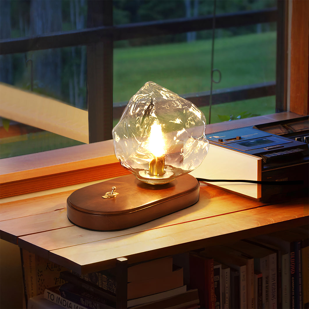 Mosrugs | RusticLume – Amber Glass and Wooden Table Lamp