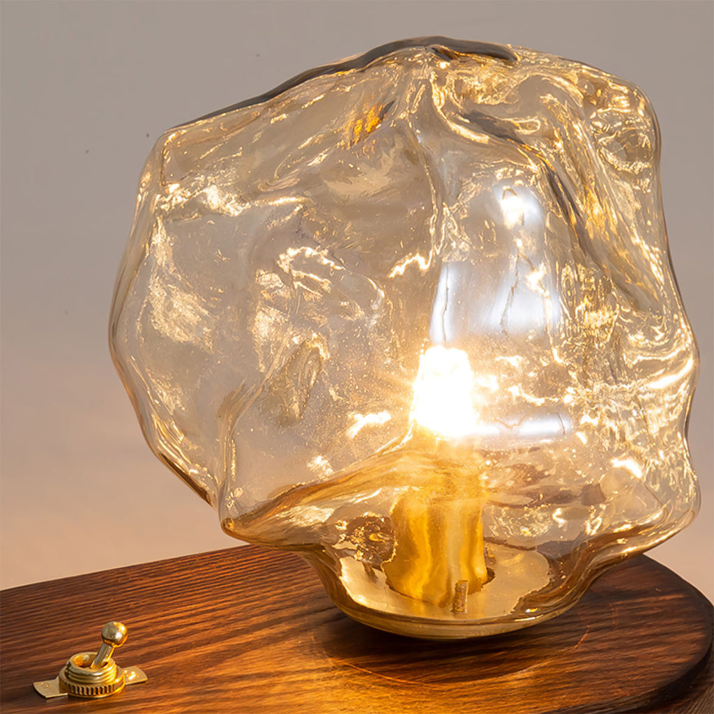 Mosrugs | RusticLume – Amber Glass and Wooden Table Lamp