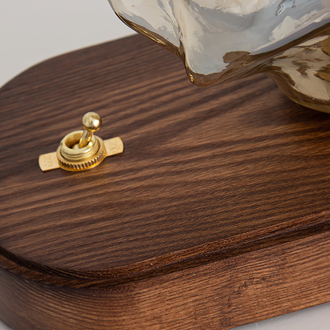 Mosrugs | RusticLume – Amber Glass and Wooden Table Lamp