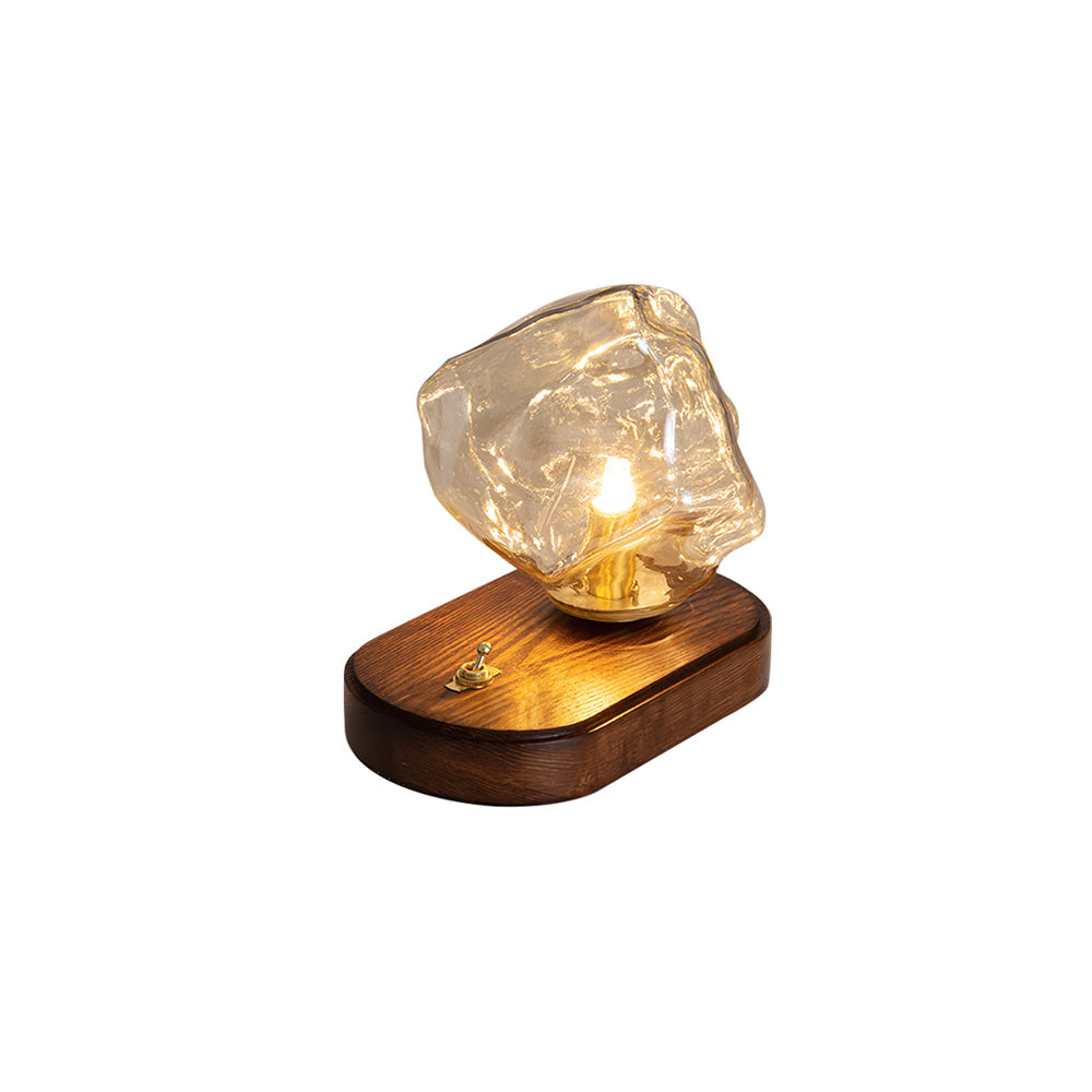 Mosrugs | RusticLume – Amber Glass and Wooden Table Lamp