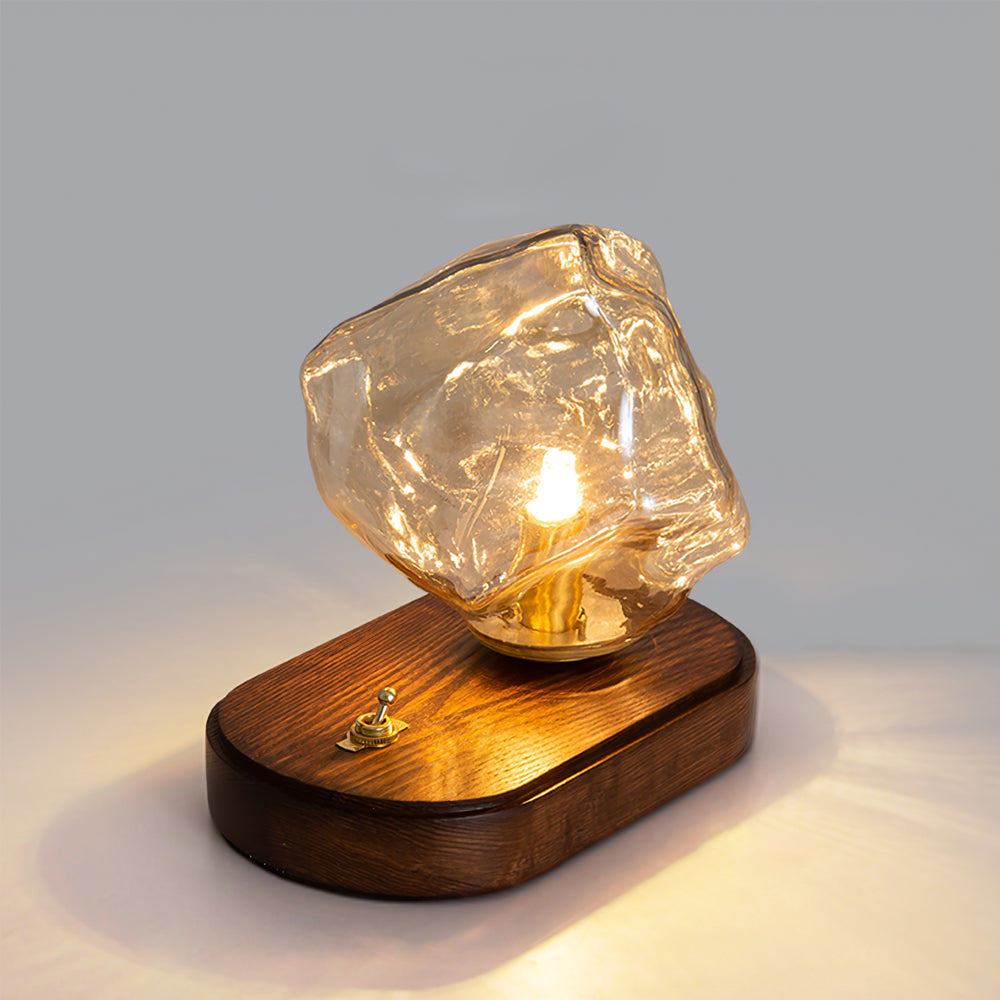 Mosrugs | RusticLume – Amber Glass and Wooden Table Lamp