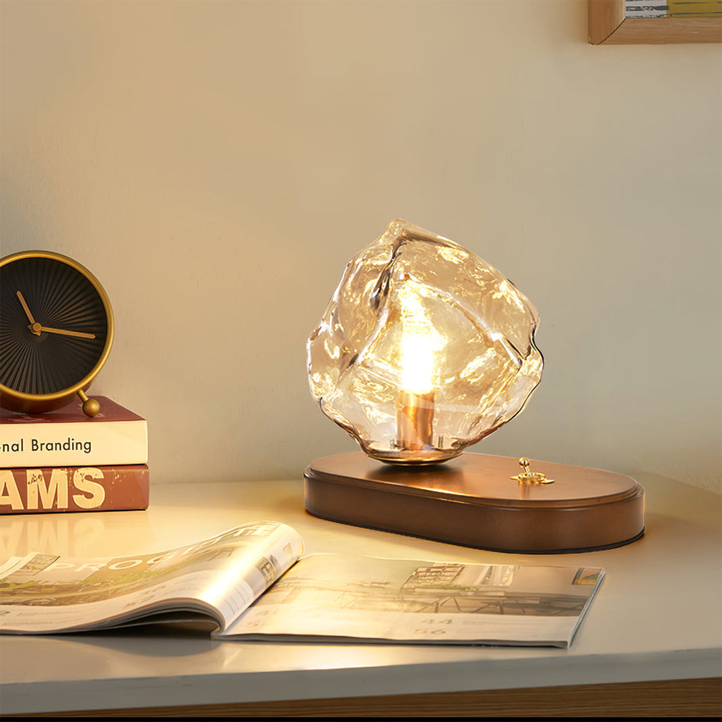Mosrugs | RusticLume – Amber Glass and Wooden Table Lamp
