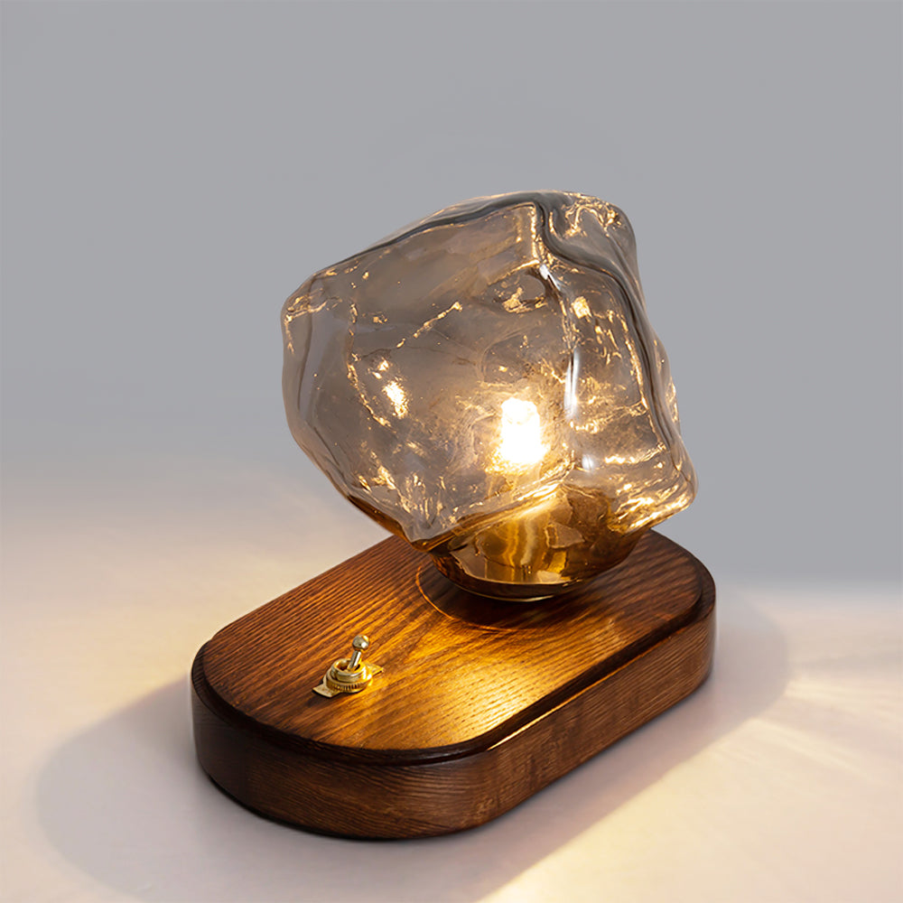 Mosrugs | RusticLume – Amber Glass and Wooden Table Lamp