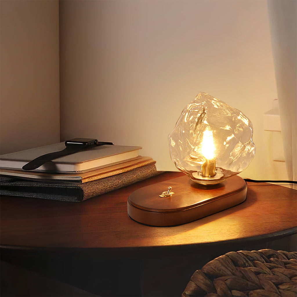 Mosrugs | RusticLume – Amber Glass and Wooden Table Lamp