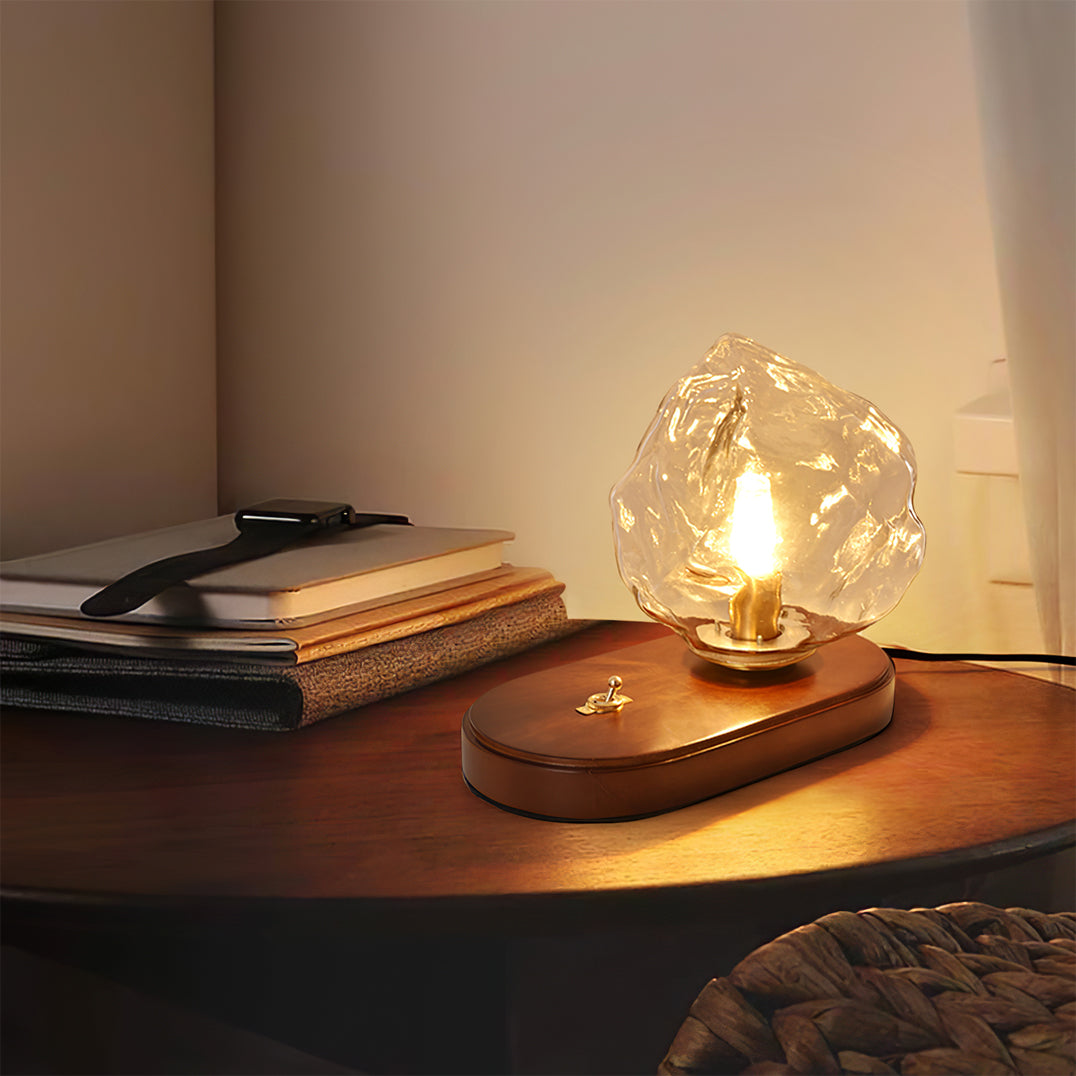 Mosrugs | RusticLume – Amber Glass and Wooden Table Lamp