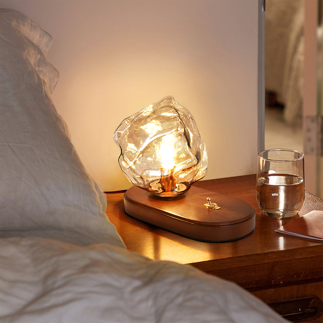 Mosrugs | RusticLume – Amber Glass and Wooden Table Lamp