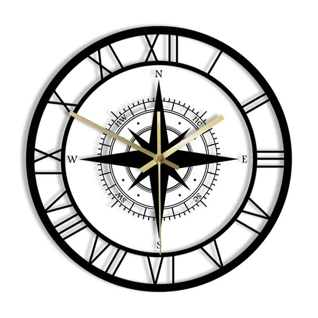 Mosrugs | Decorative Silent Wall Clock with Acrylic Compass – Modern Nautical Design