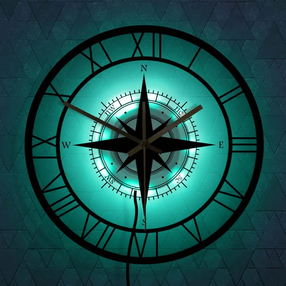 Mosrugs | Decorative Silent Wall Clock with Acrylic Compass – Modern Nautical Design