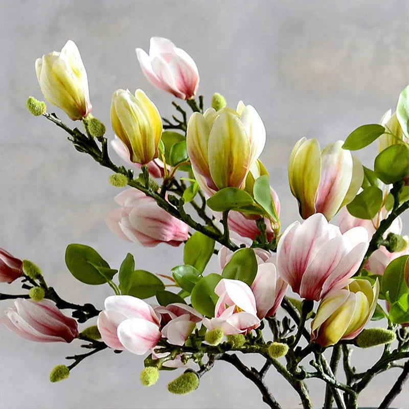 Mosrugs | GraceBloom | Artificial Magnolia Branches – Realistic Silk Flower Stems for Home Décor