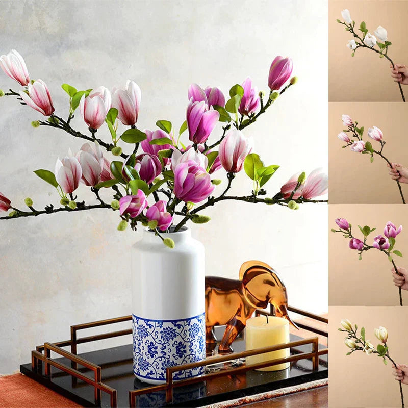 Mosrugs | GraceBloom | Artificial Magnolia Branches – Realistic Silk Flower Stems for Home Décor
