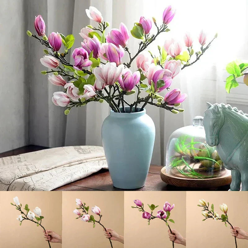 Mosrugs | GraceBloom | Artificial Magnolia Branches – Realistic Silk Flower Stems for Home Décor