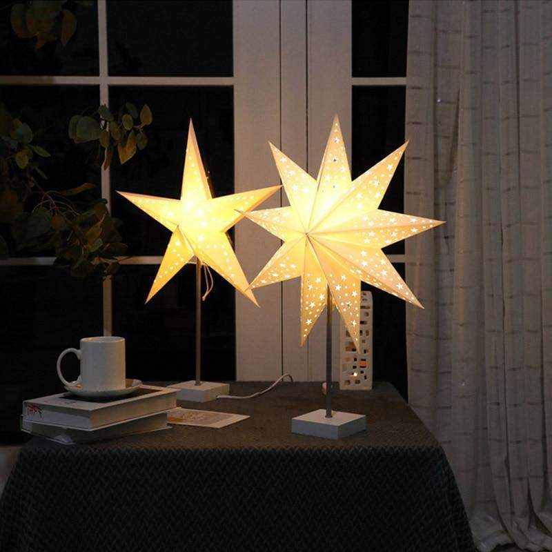Mosrugs | StellarGlow | Radiant LED Star Table Lamp – Wooden Base Ambient Light for Bedroom & Living Room Décor