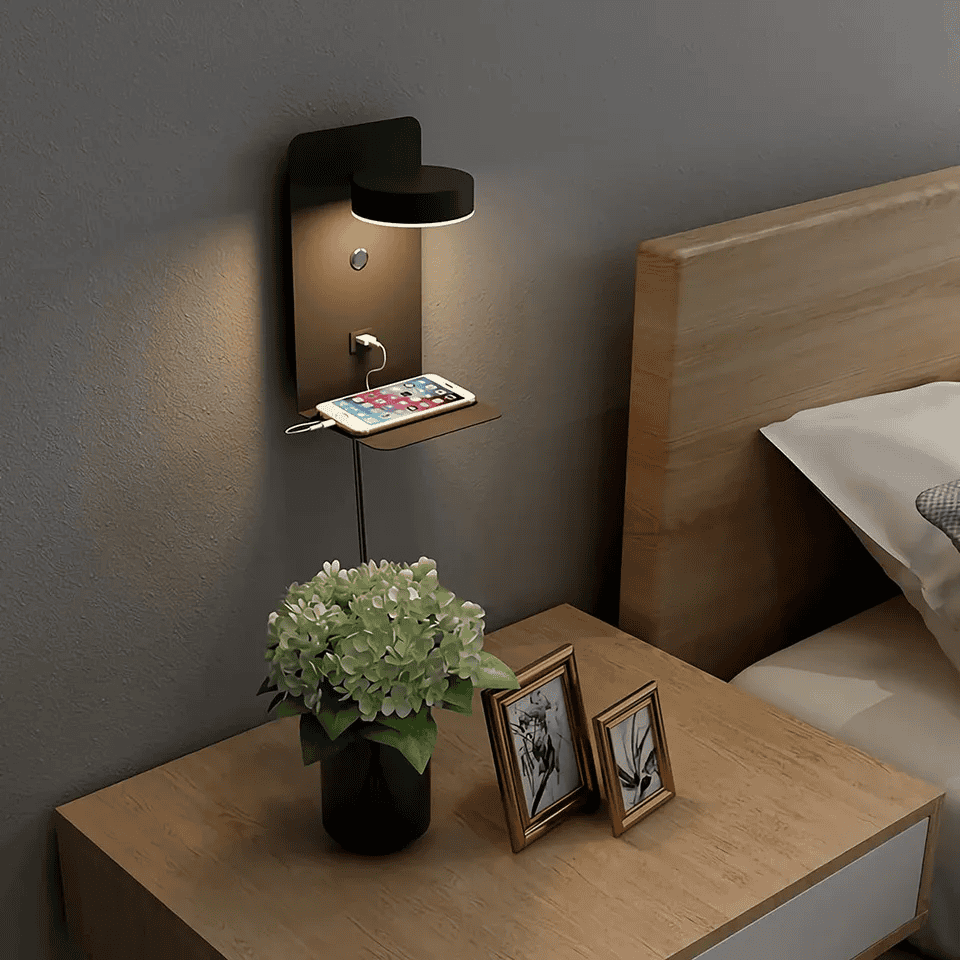 Mosrugs | LED Wall Light with Shelf | Soft Glow, Modern Design & Ideal for Creating a Festive Atmosphere in Your Bedroom