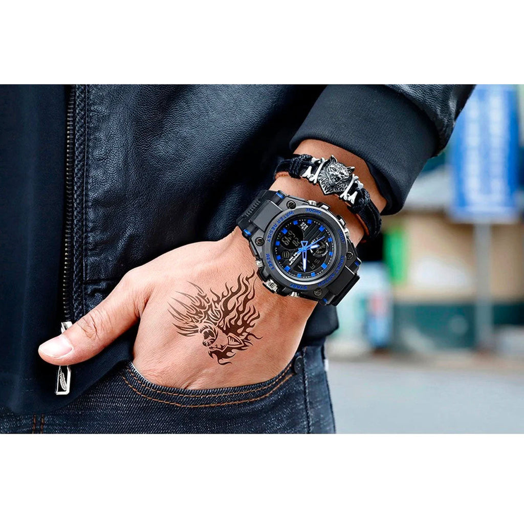 Mosrugs | TitanGuard Military Men's Watch – Rugged Multifunctional Analog & Digital Timepiece