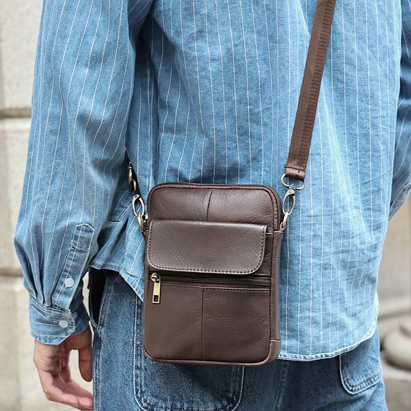 Mosrugs | Men’s Small Genuine Leather Shoulder Bag – Compact Crossbody with Adjustable Strap