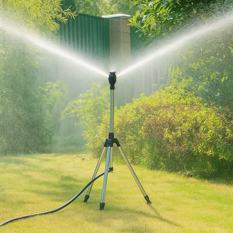 Mosrugs | High-Pressure Rotating Tripod Sprinkler | 360° Coverage, Adjustable Height & Quick Setup for Garden Care and Summer Fun