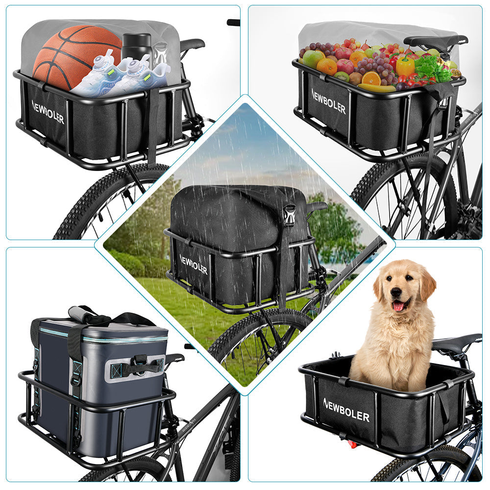 Mosrugs | Heavy-Duty Rear Bike Basket with Rack – Large Metal Bicycle Carrier for Groceries, Commutes & E-Bikes