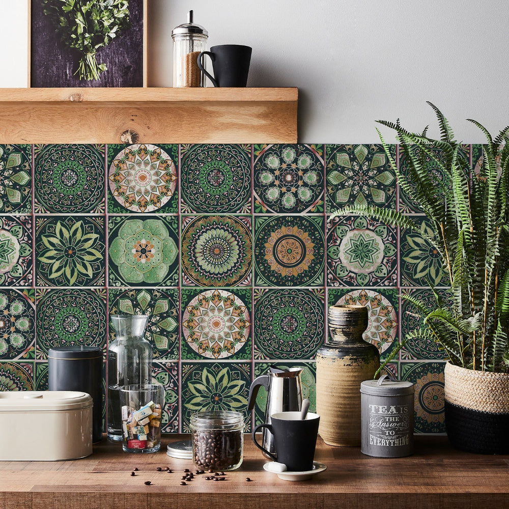 Mosrugs | Mandaluxe – 24-Piece European Mandala Tile Set | Peel & Stick Decorative Vinyl Tiles