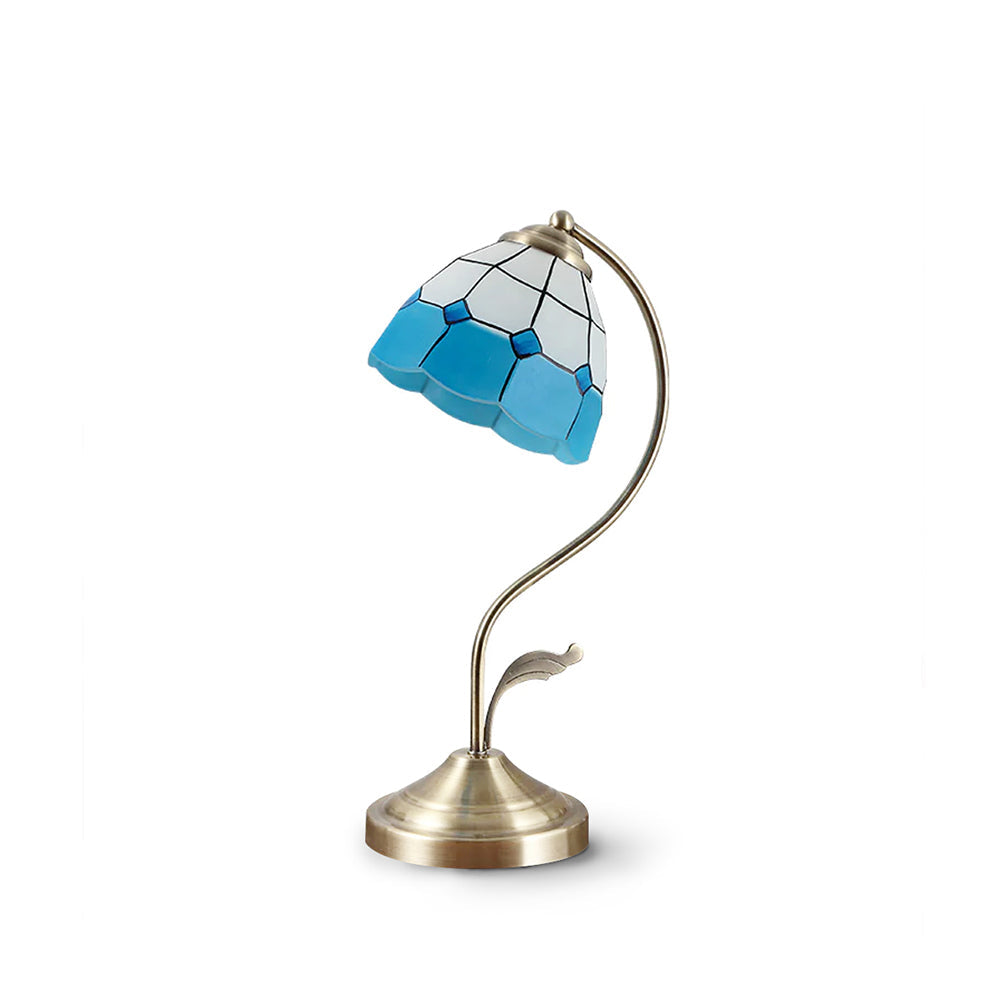 Mosrugs | LuxePetal – White and Blue Glass Floral Table Lamp in Gold