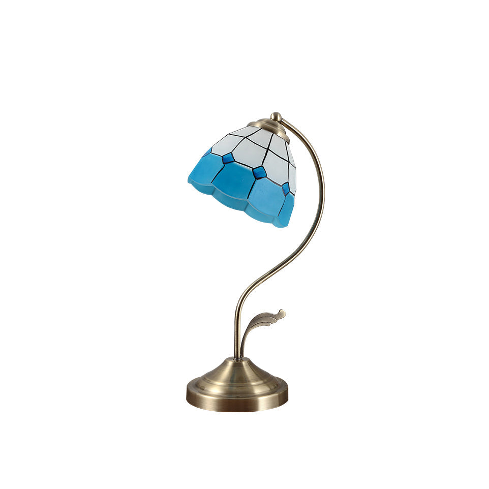 Mosrugs | LuxePetal – White and Blue Glass Floral Table Lamp in Gold