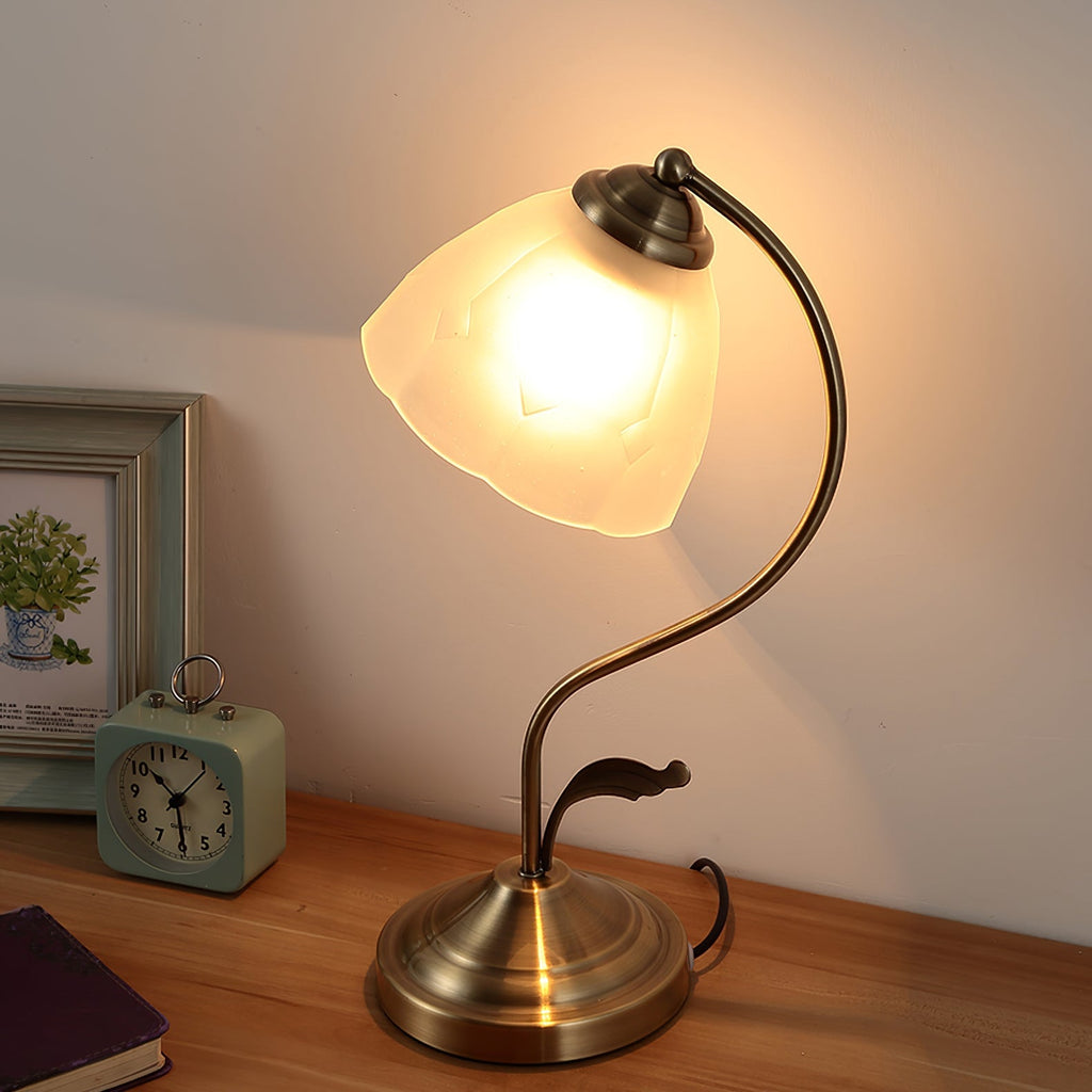 Mosrugs | LuxePetal – White and Blue Glass Floral Table Lamp in Gold