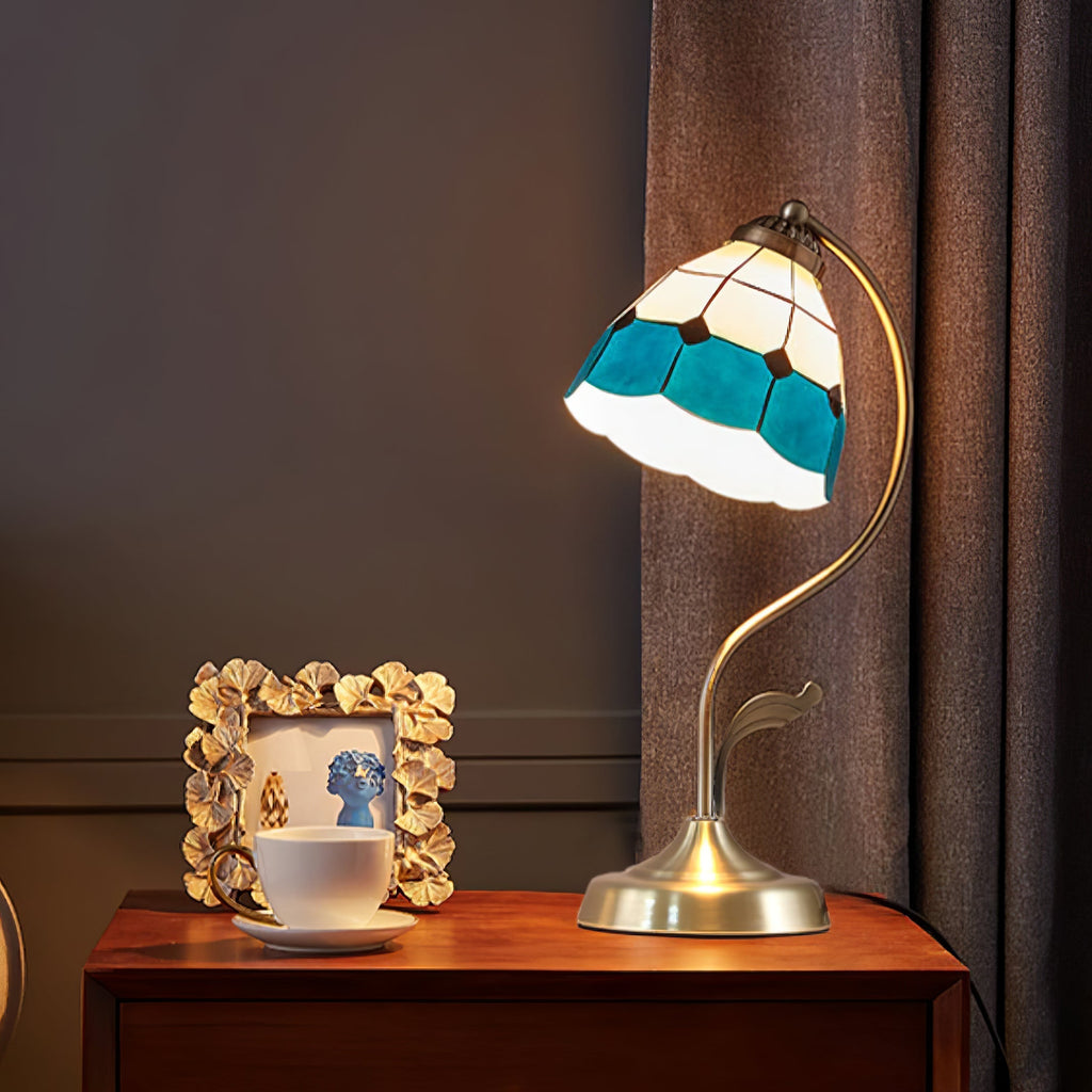 Mosrugs | LuxePetal – White and Blue Glass Floral Table Lamp in Gold