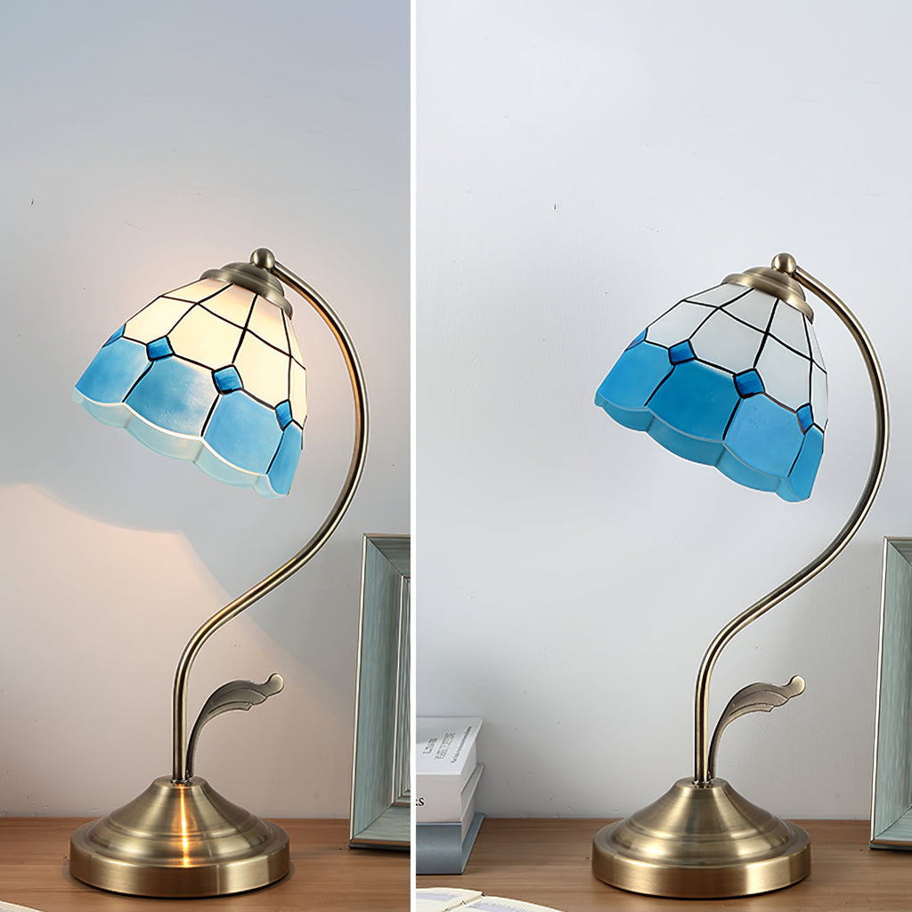Mosrugs | LuxePetal – White and Blue Glass Floral Table Lamp in Gold