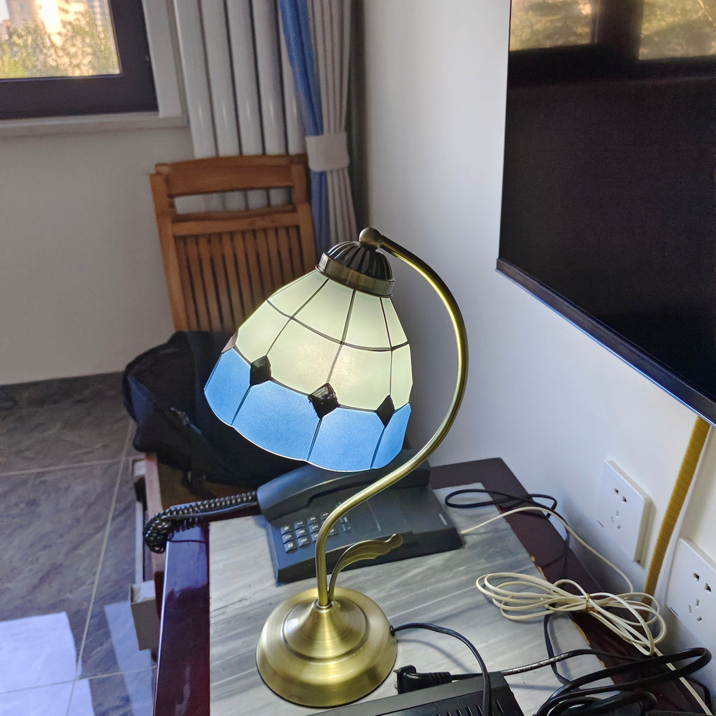 Mosrugs | LuxePetal – White and Blue Glass Floral Table Lamp in Gold
