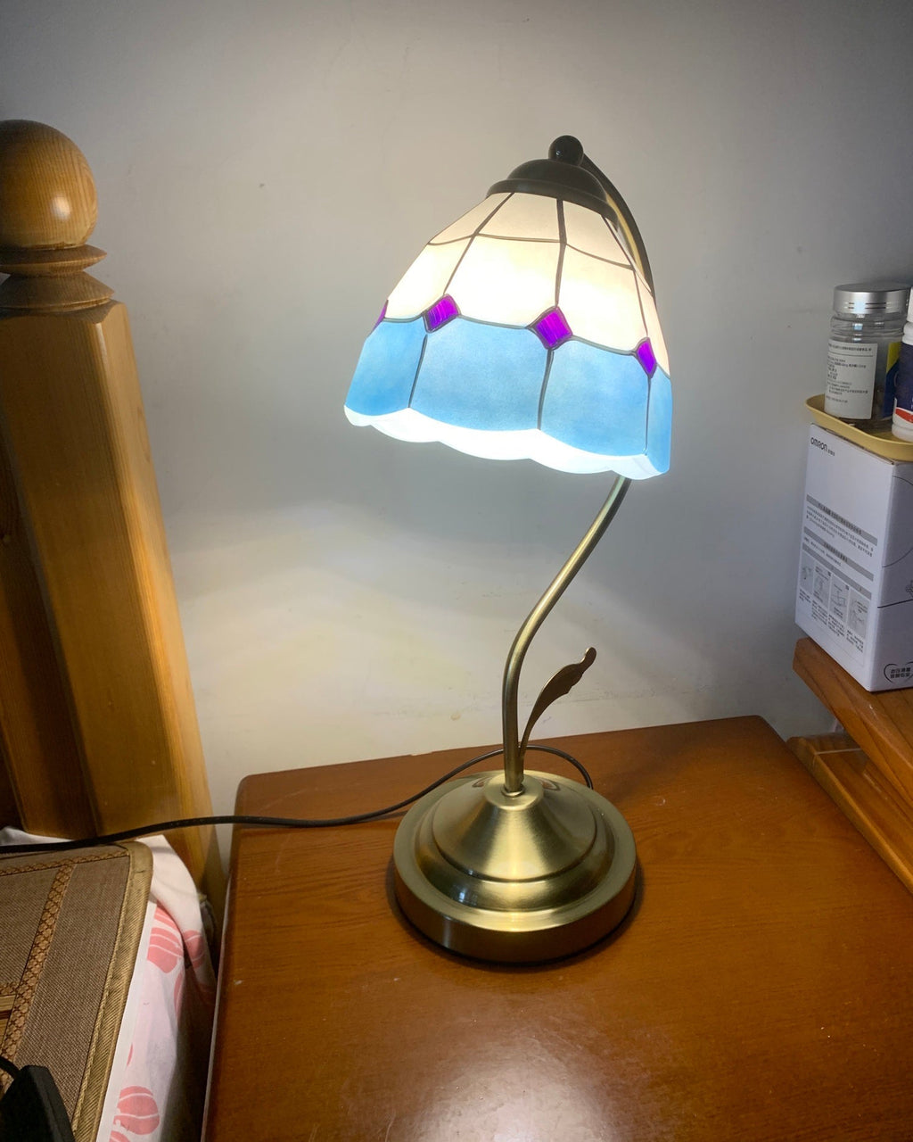 Mosrugs | LuxePetal – White and Blue Glass Floral Table Lamp in Gold