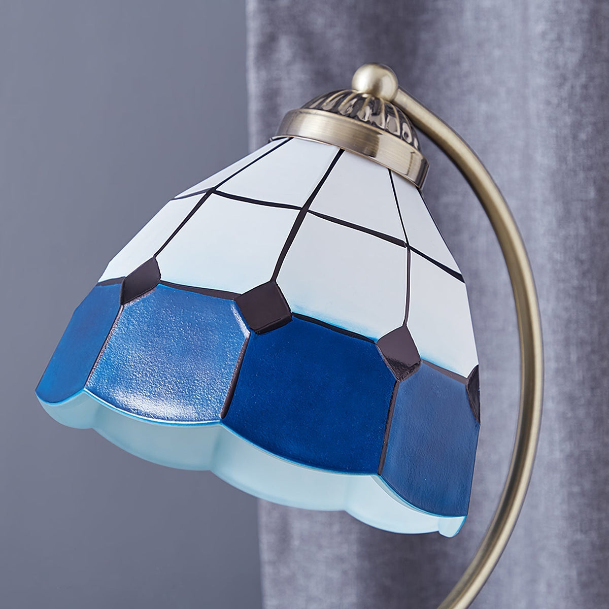 Mosrugs | LuxePetal – White and Blue Glass Floral Table Lamp in Gold