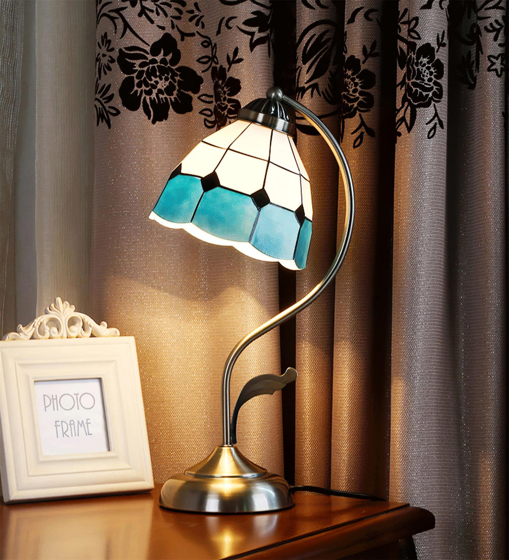 Mosrugs | LuxePetal – White and Blue Glass Floral Table Lamp in Gold
