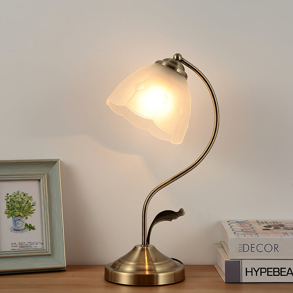 Mosrugs | LuxePetal – White and Blue Glass Floral Table Lamp in Gold