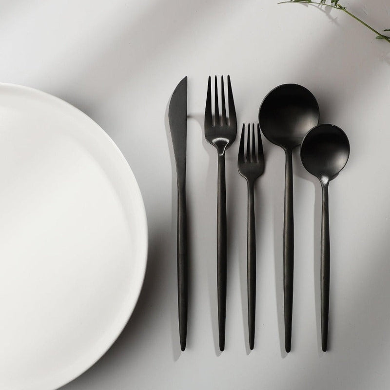 Mosrugs | Minimalist Flatware Set – 20-Piece Titanium-Coated Stainless Steel Cutlery | Modern Matte Finish for Elegant Dining