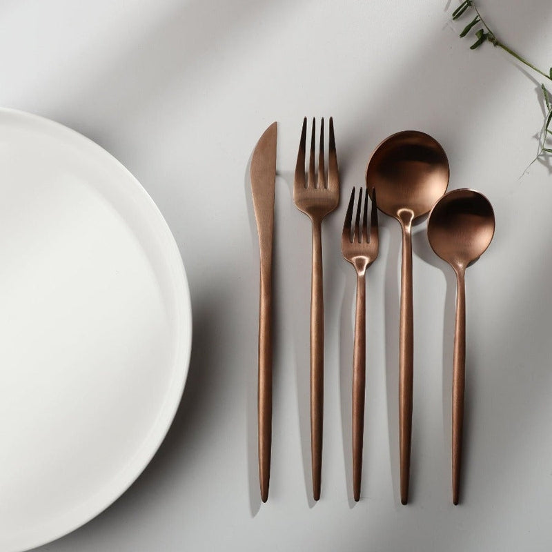 Mosrugs | Minimalist Flatware Set – 20-Piece Titanium-Coated Stainless Steel Cutlery | Modern Matte Finish for Elegant Dining
